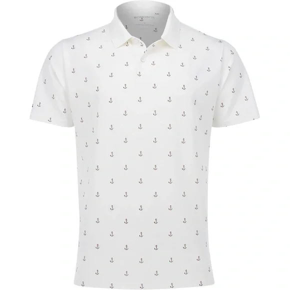 Bonobos White Slim Fit Golf Polo with Anchor Pattern - Picture 1 of 8